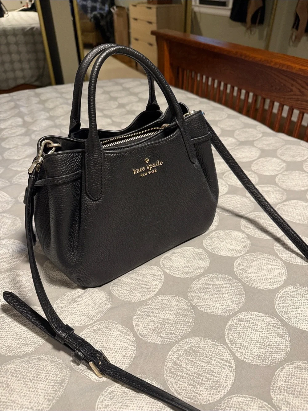 kate spade Black Pebbled Leather Satchel with Shoulder Strap